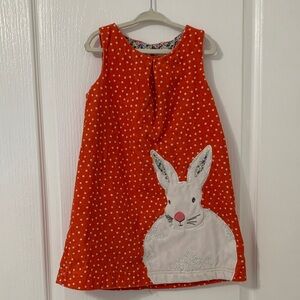 Mini Boden 4-5Y polka Dot corduroy applique dress with Bunny Design